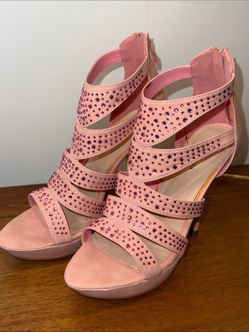 Pink Jeweled Strappy High Heel Sandals
